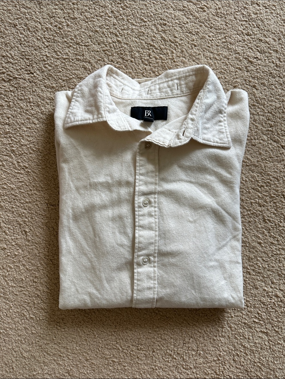 Cream Button-Up Cotton Flannel Shirt